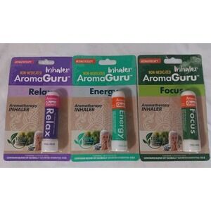 3 AromaGuru Inhalers Relax Energy Focus Aromatherapy Non-medicated